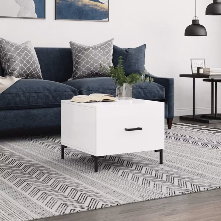 The Living Store Tavolino da salotto bianco lucido 50x50x40 cm in materiale ligneo
