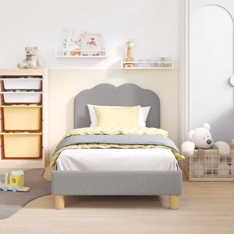 vidaXL Letto per bambini moderno in tessuto bouclé grigio, L/P/H: 160 x 80 x 84 cm
