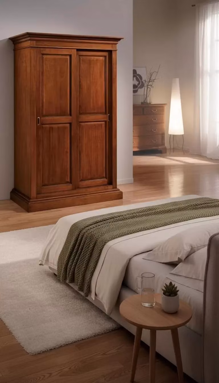 Armadio in legno di pino stile arte povera con 2 ante scorrevoli marrone Mobili 2G L/P/H: 128 x 67 x 200 cm – 1