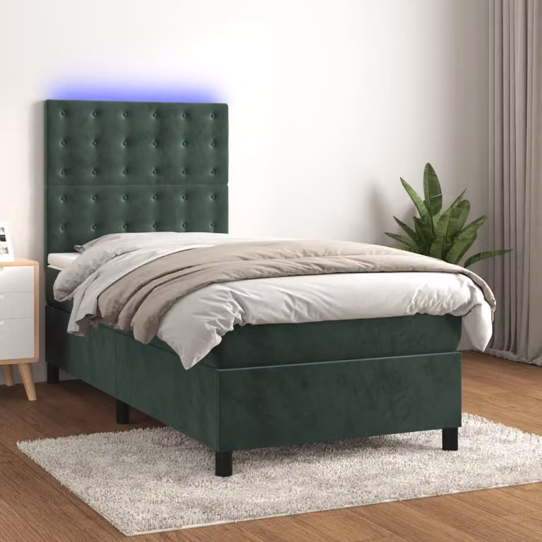 Maison Exclusive - Letto a Molle con Materasso e LED Verde Scuro 90x200cm Velluto