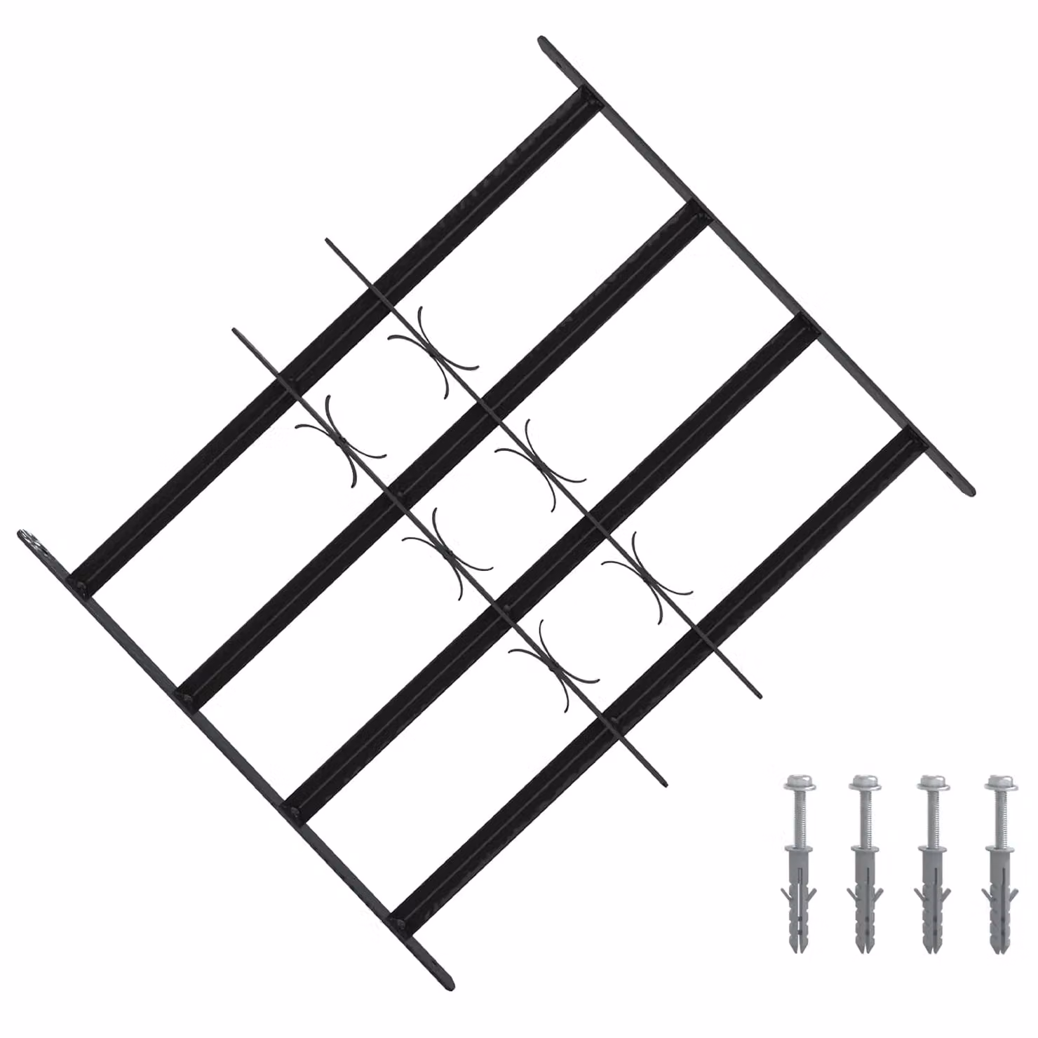 Set di 3 griglie di sicurezza per finestre vidaXL in acciaio nero con 4 barre trasversali