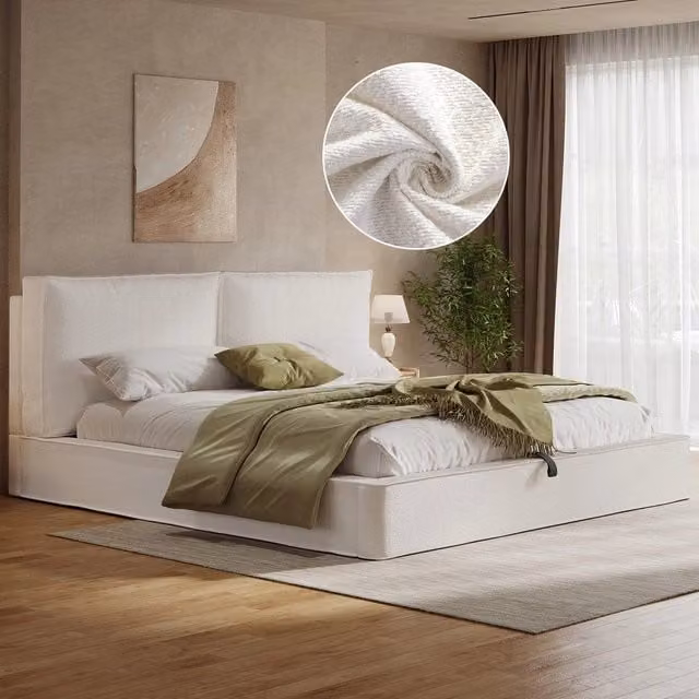 Letto Imbottito Matrimoniale Idraulico con Rete a Doghe e Testiera ¨C Xylo ¨C Beige 180x200