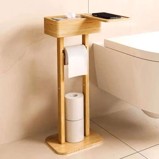 Supporto per carta igienica con cassetta di stoccaggio e supporto in bambù 360° girevole - Supporto per carta igienica e dispenser per salviette igieniche - Organizzatore wc butler