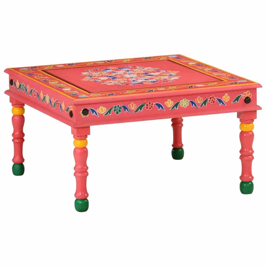 Maison Exclusive - Tavolino da caffè rosa, dipinto a mano, in legno massello di mango