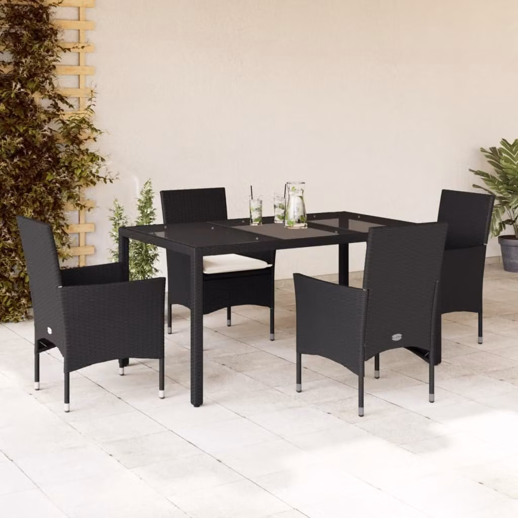 Maison Exclusive - Set da Pranzo da Giardino con Cuscini 5 pz Polyrattan e Vetro