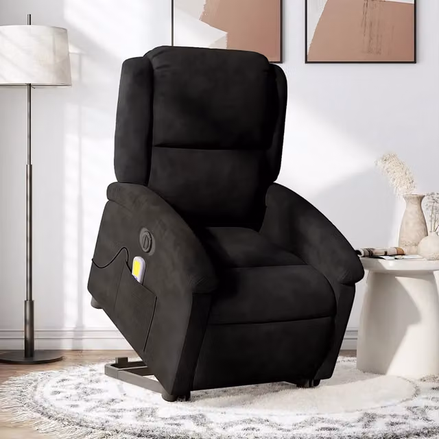 Poltrona Alzapersona Elettrica con Massaggio vidaXL in Velluto Nero per Senior – 1