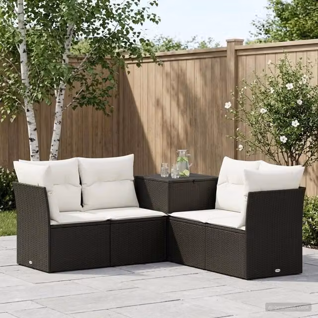 Set di divani 5 pz Nero e Bianco Crema 3447832