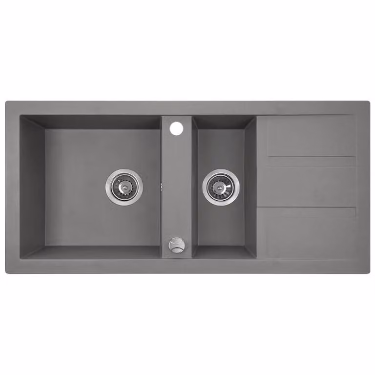 Lavello di design in granito a 1,5 vasche con scolapiatti grigio