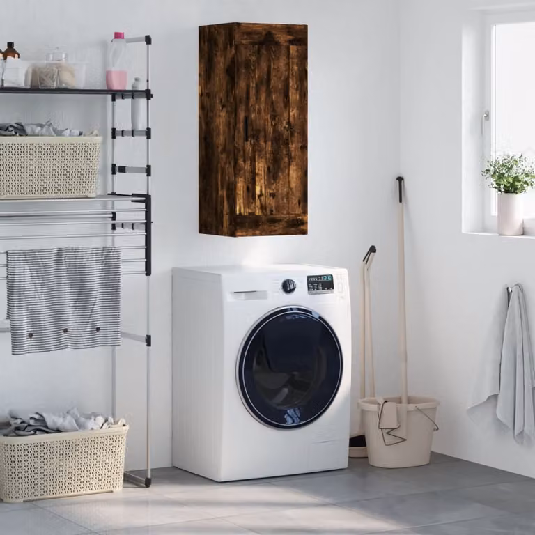 Mobile a parete vidaXL in legno Rovere Fumo, design moderno con ante a battente, L/P/H: 34,5 x 34 x 90 cm