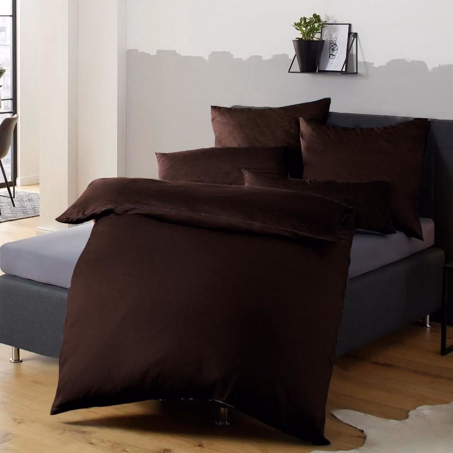 Set di lenzuola in microfibra, 155x220 cm, color marrone, senza bisogno di stiratura, antiscottatura, con cerniera