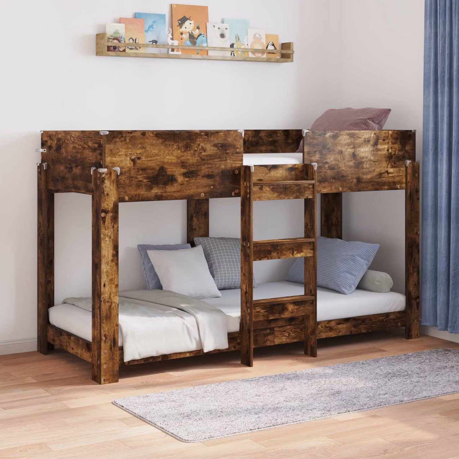 Letto a castello per bambini vidaXL in legno color rovere marrone L: 196 cm, P: 89 cm, H: 117 cm – 1