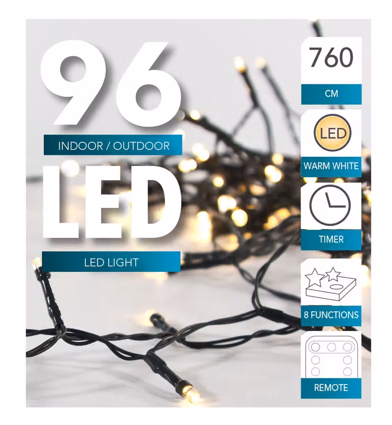 Fata luminosa 96 LED - 760 cm / timer / telecomando
