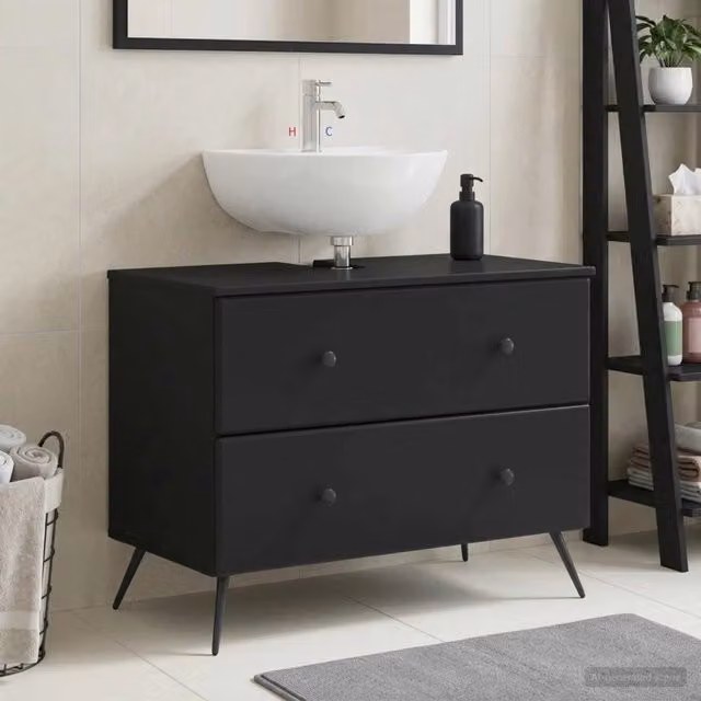 Mobile lavabo da bagno moderno vidaXL nero con ripiani e cassetti L: 82 cm, P: 41 cm, H: 59 cm – 1