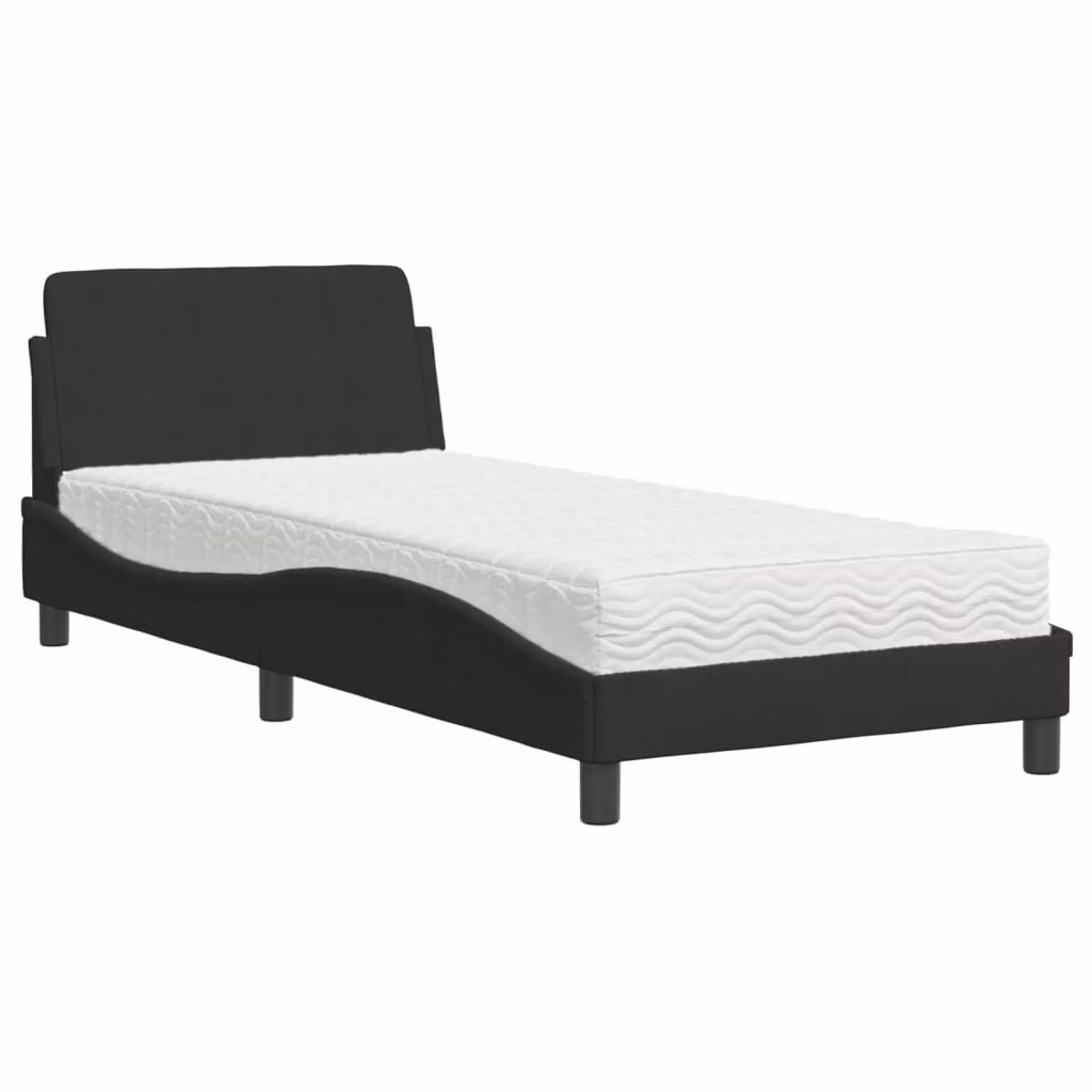Letto con Materasso Dover Nero 80x200 cm in Velluto