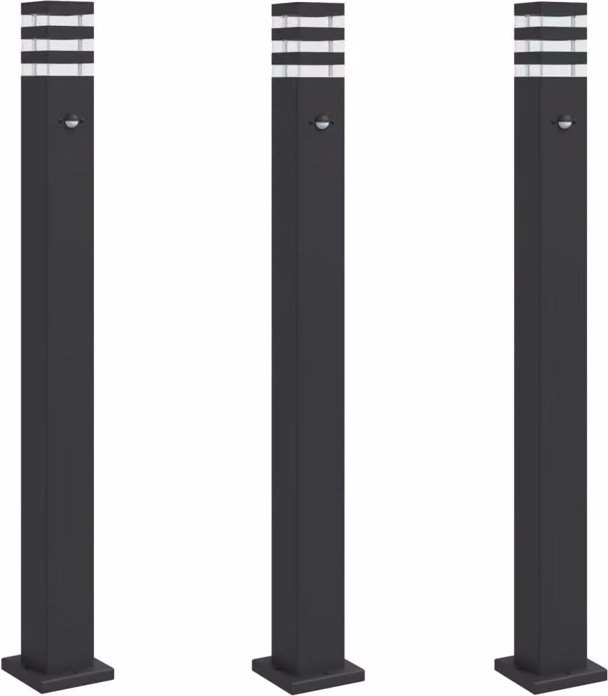 Lampade Terra per Esterni con Sensori 3pz Nere 110cm Alluminio