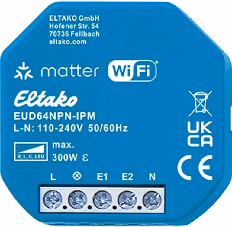 Attuatore dimmer universale ELTAKO con IP, Matter tramite Wi-Fi, EnOcean opzionale, fino a 300 W, RES, 1 pz.
