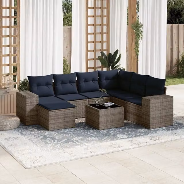 Set Divani da Giardino 8 pz con Cuscini Grigio in Polyrattan 3222910
