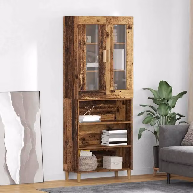 Credenza moderna vidaXL in legno e vetro marrone con ante a battente e ripiani interni L: 69,5 cm, P: 34 cm, H: 180 cm