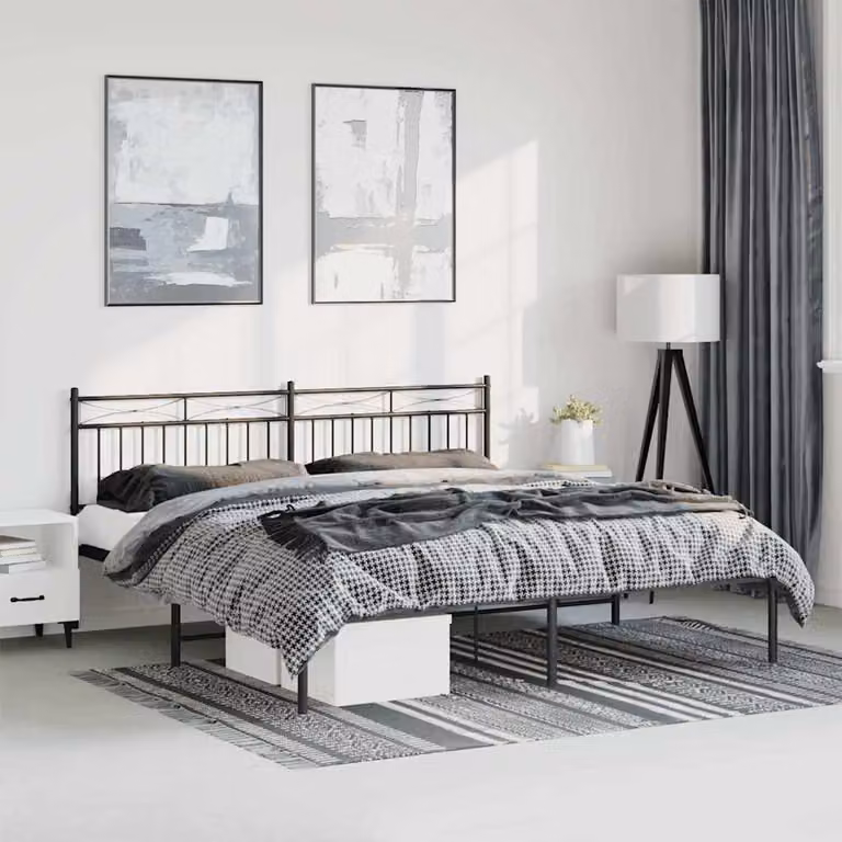 vidaXL Giroletto con Testiera in Metallo Nero L: 187 cm, P: 219 cm, H: 91 cm