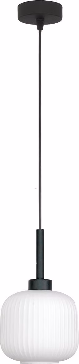 Lampadario A Sospensione Nero, Paralume In Vetro Bianco Denzy 15-090Z