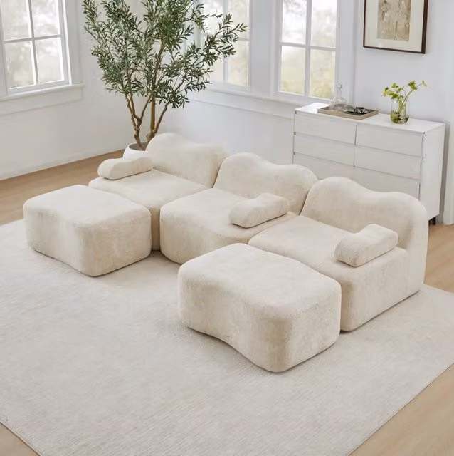 Divano angolare modulare a U in velluto; schiuma 32D; beige