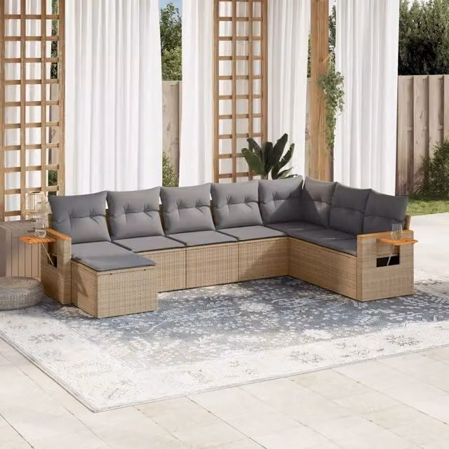 vidaXL Set Divano da Giardino 8 pz a L in Polyrattan con Cuscini Beige e Grigio