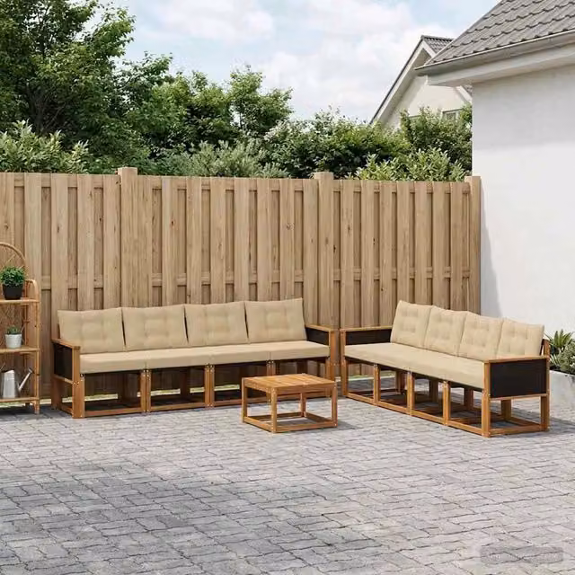 Set di divani da esterno 9 pz Naturale e Beige 3381849