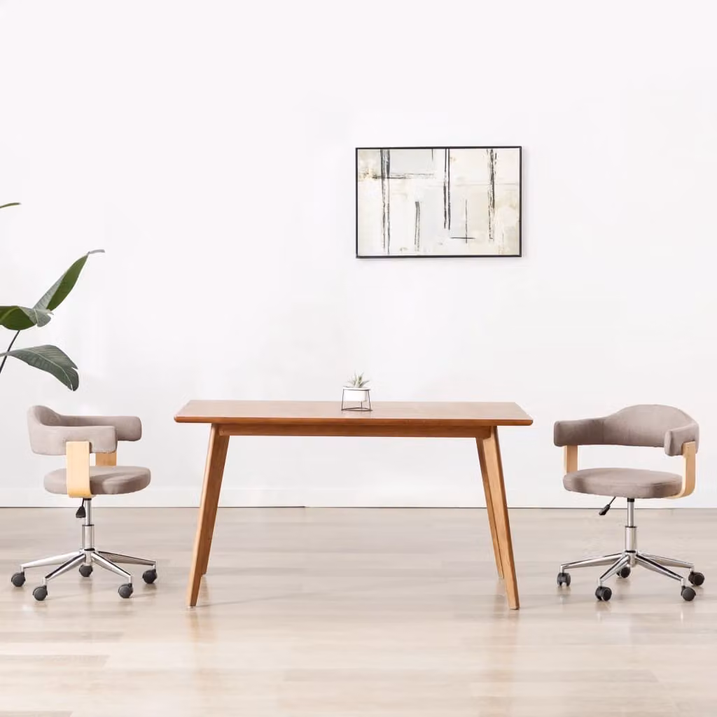 The Living Store sedia da pranzo girevole taupe in legno curvato e tessuto