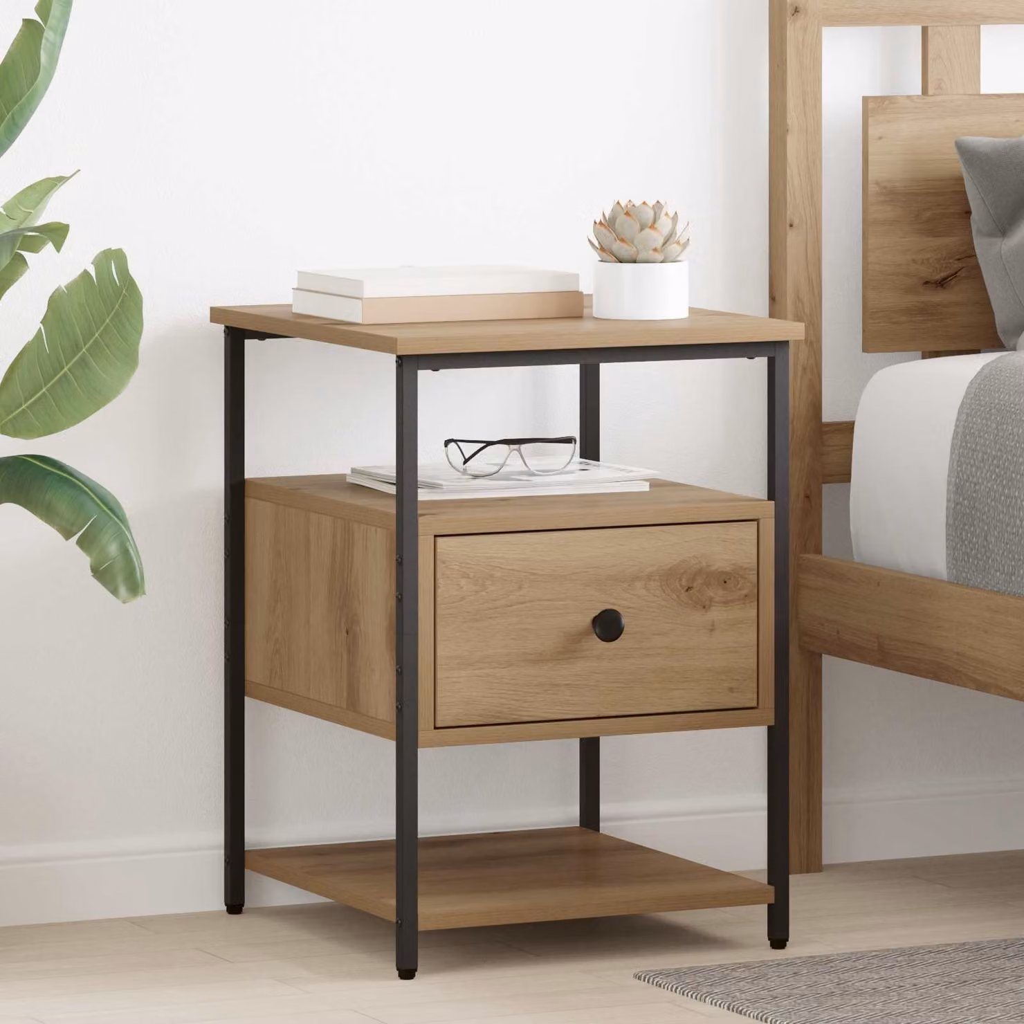 Armadio da notte moderno vidaXL in legno e metallo color marrone L 40 cm, P 42 cm, H 56 cm