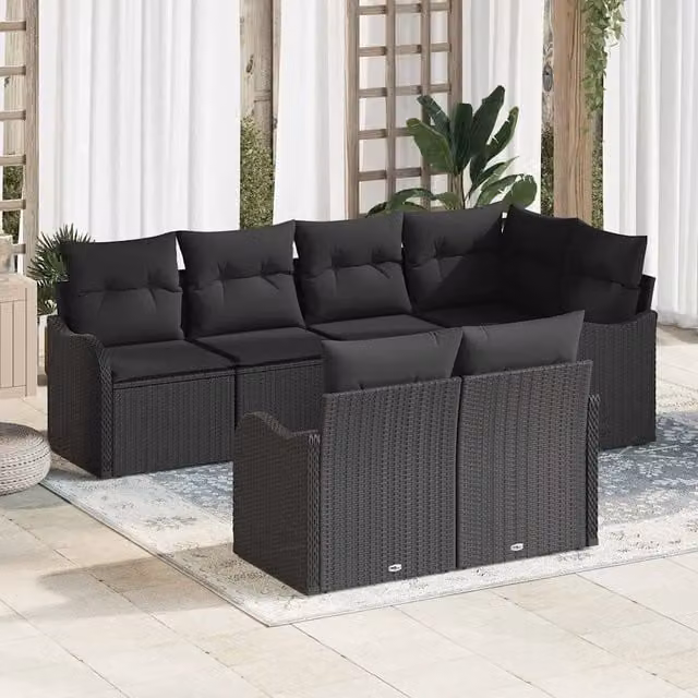 Set Divano da Giardino 7 pz Nero polyrattan 3345743