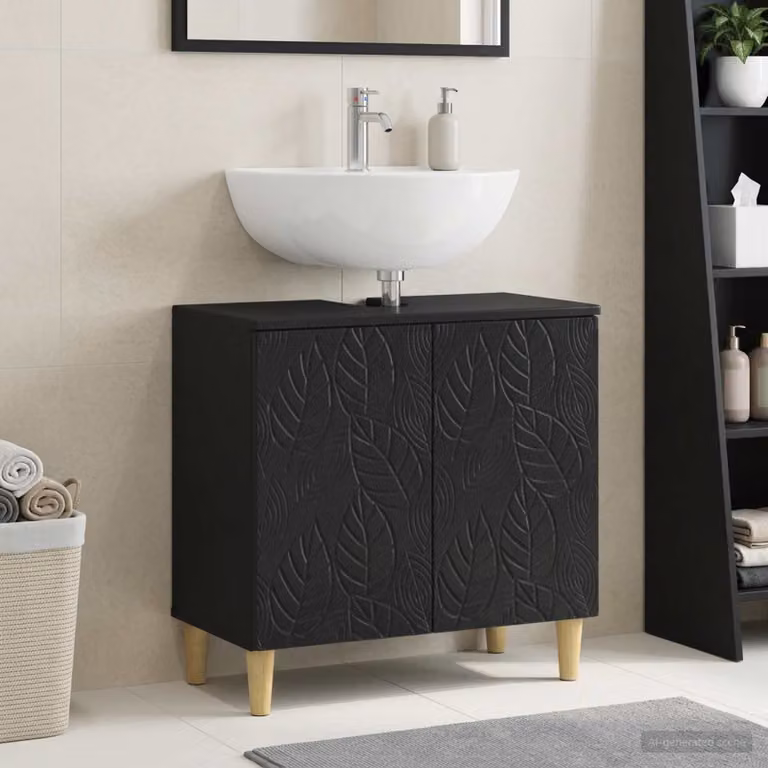 Armadio per lavabo da bagno vidaXL DELFT nero moderno con ante a battente L 59,5 cm x P 31,5 cm x H 59 cm