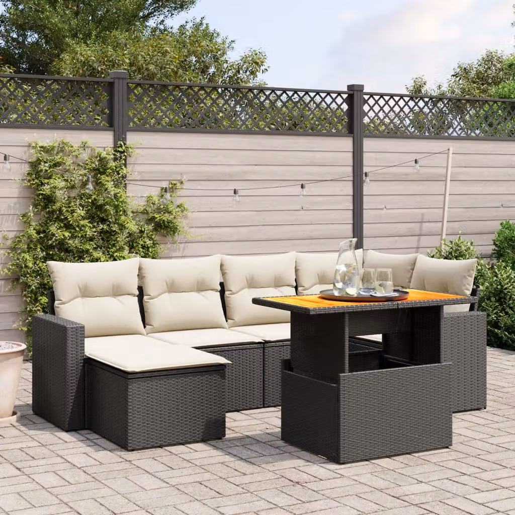 Set di Divani da Giardino a L vidaXL in Polyrattan Nero con 7 Pezzi e Cuscini Imbottiti – 1