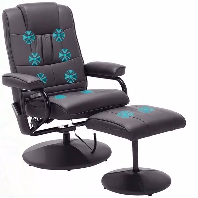 Poltrona relax massaggiante XYLO con poggiapiedi, 10 punti vibrazione e telecomando, colore marrone, L: 77 cm, P: 84 cm, H: 95 cm
