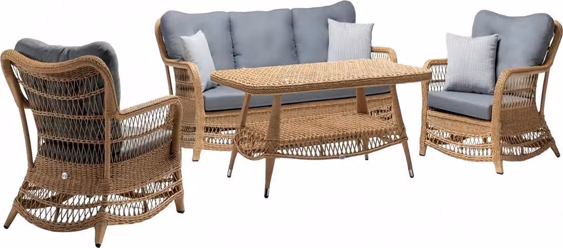 Robuste Garten Rattan Garnitur Couchtisch Gartenmöbel 2x Sessel Sofa 3-Sitzer