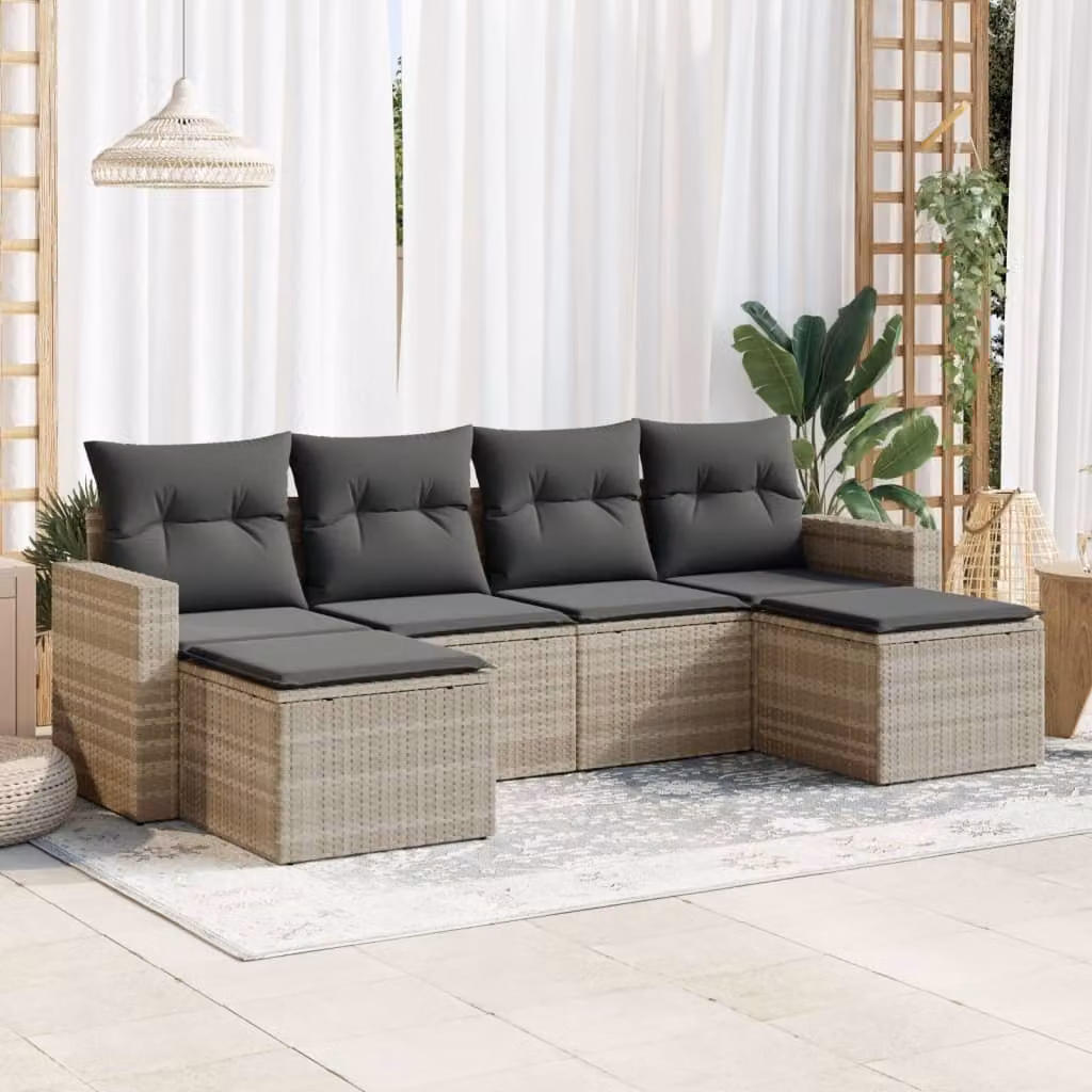 Maison Exclusive - Set Divano da Giardino 6pz con Cuscini Grigio Chiaro Polyrattan