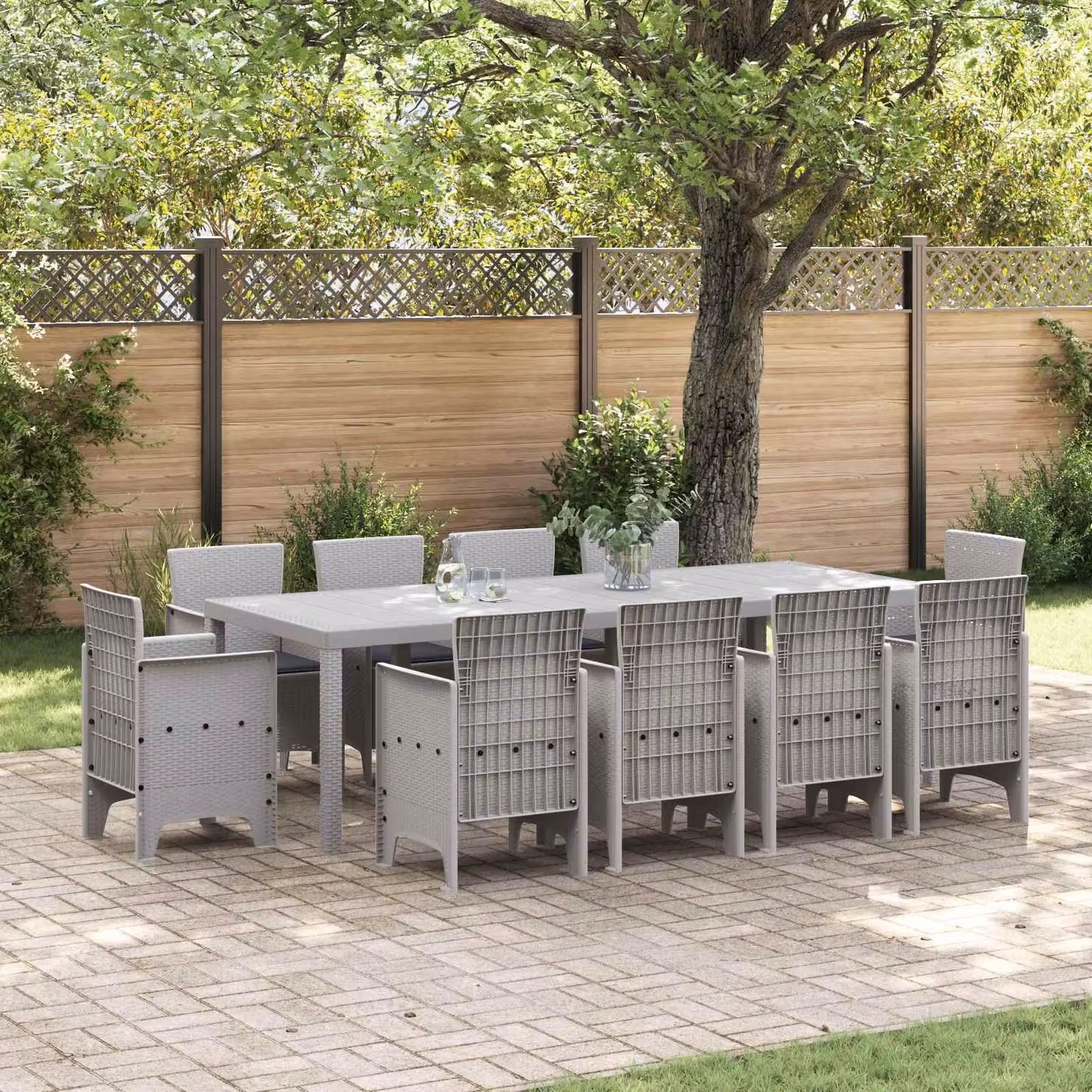 Maison Exclusive - Set da pranzo per esterno, 11 pezzi, polipropilene grigio chiaro