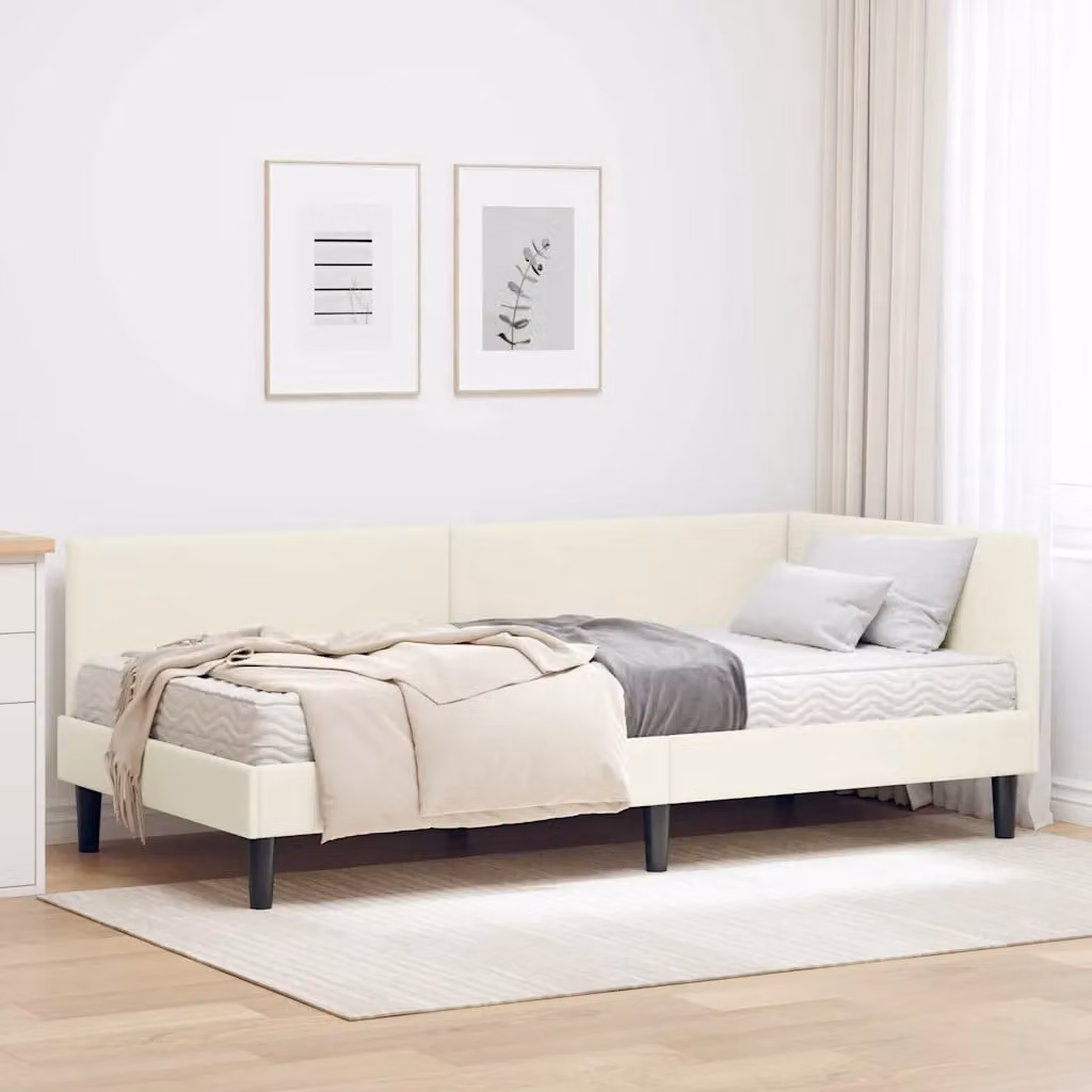 vidaXL Letto Angolare Moderno con 2 Materassi in Velluto Beige L: 100 cm, P: 200 cm, H: 72 cm