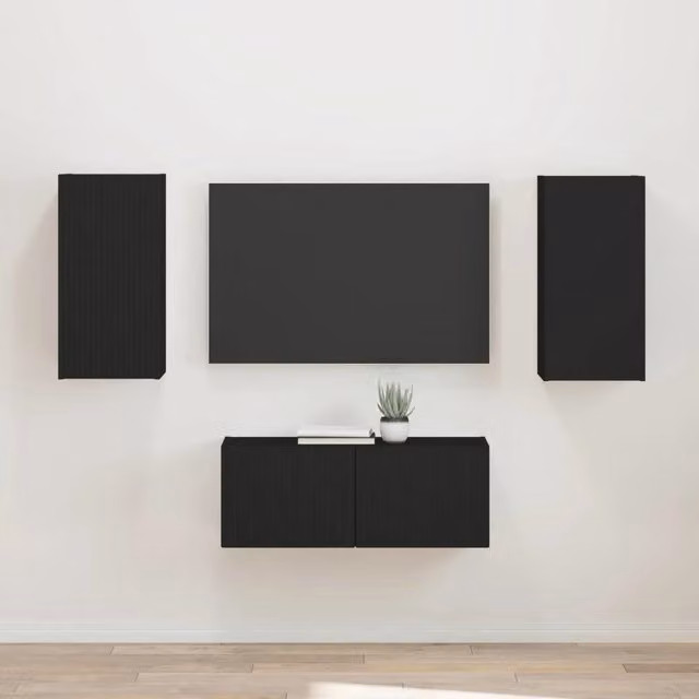 Set di 2 mobili TV moderni vidaXL in legno MDF nero da appendere alla parete L/P/H: 178,5 x 31,0 x 30,0 cm – 1