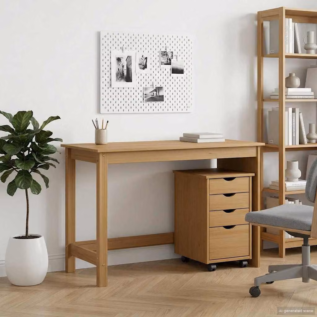 Set di Scrivania e Armadietto con Cassettiere vidaXL in Legno di Pino, Marrone, Moderno