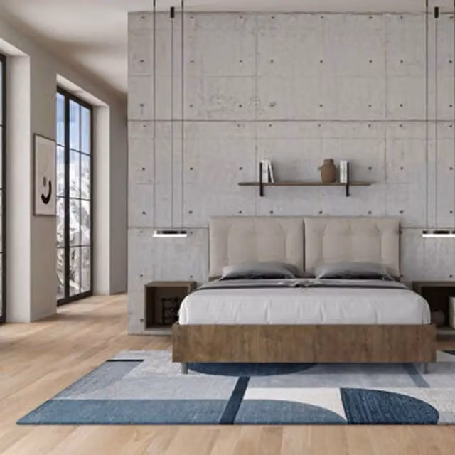Letto matrimoniale senza rete 160x190 noce cuscini similpelle tortora Egos Annalisa