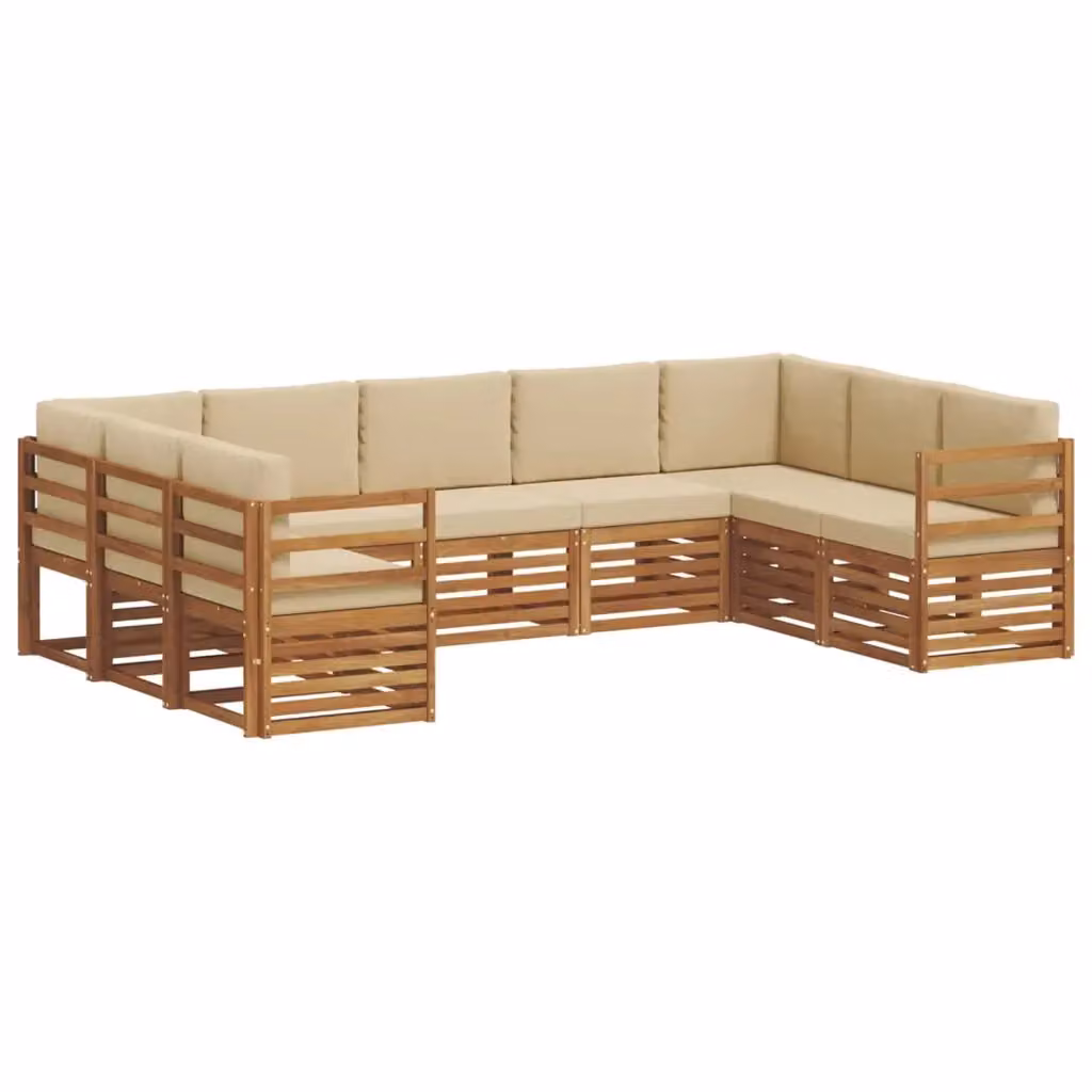 Set di divani da esterno a L vidaXL in legno di acacia con cuscini beige, 9 pezzi – 2