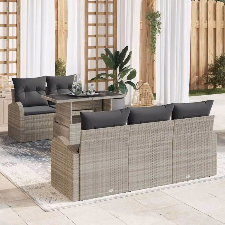 Maison Exclusive - Set Divano da Giardino 6 pcs Grigio chiaro polyrattan