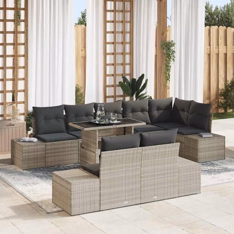 Maison Exclusive - Set da giardino composto da 9 pezzi, divano in rattan sintetico color grigio chiaro