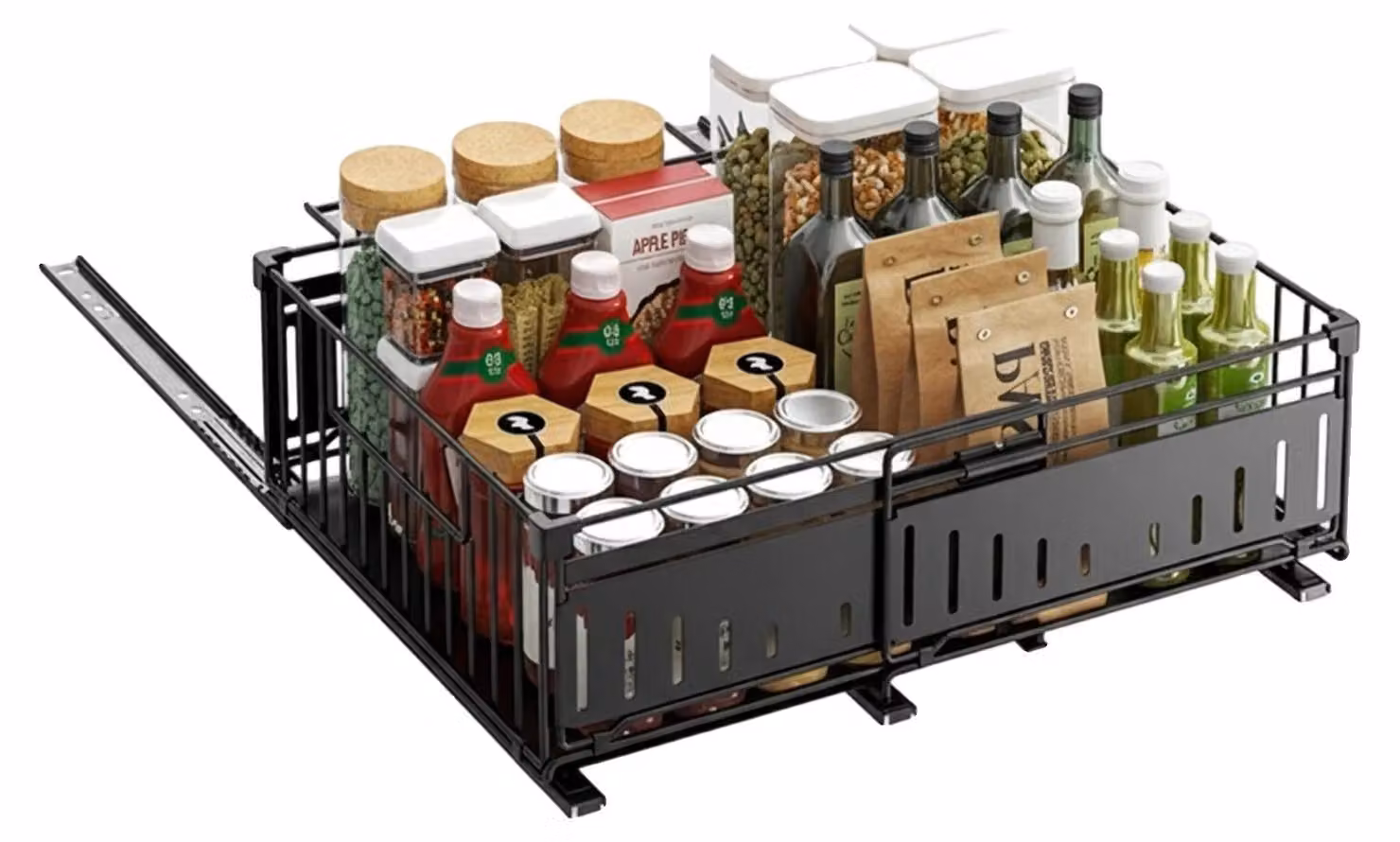 Scaffale da cucina, design estraibile e regolabile, struttura in acciaio resistente, nero, 1 pezzo