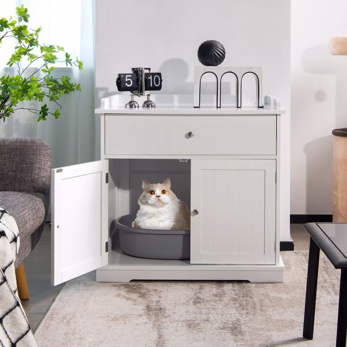 Armadietto moderno per lettiera per gatti Costway con cassetto e 2 porte, Bianco