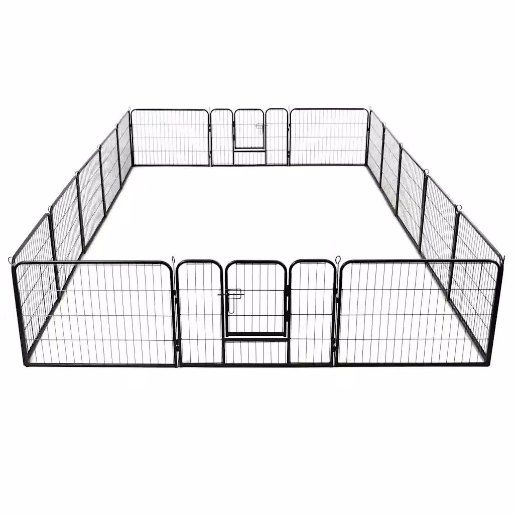 Box per cani MERCATOXL in metallo con 16 pannelli, resistente alle intemperie, colore nero opaco, L: 80 cm, P: 60 cm – 2