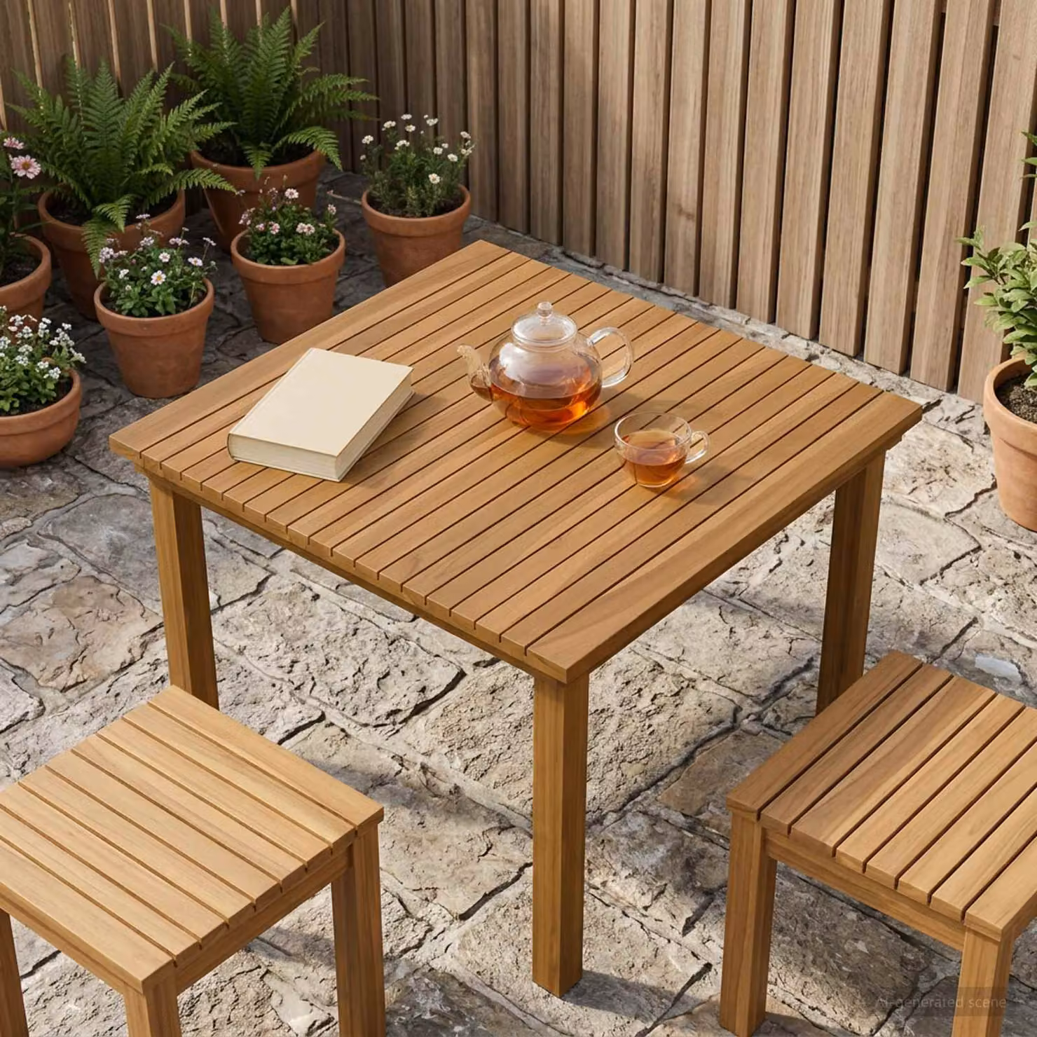 Piano del tavolo quadrato vidaXL in legno di teak massiccio marrone, L: 70 cm, P: 70 cm, H: 3,5 cm