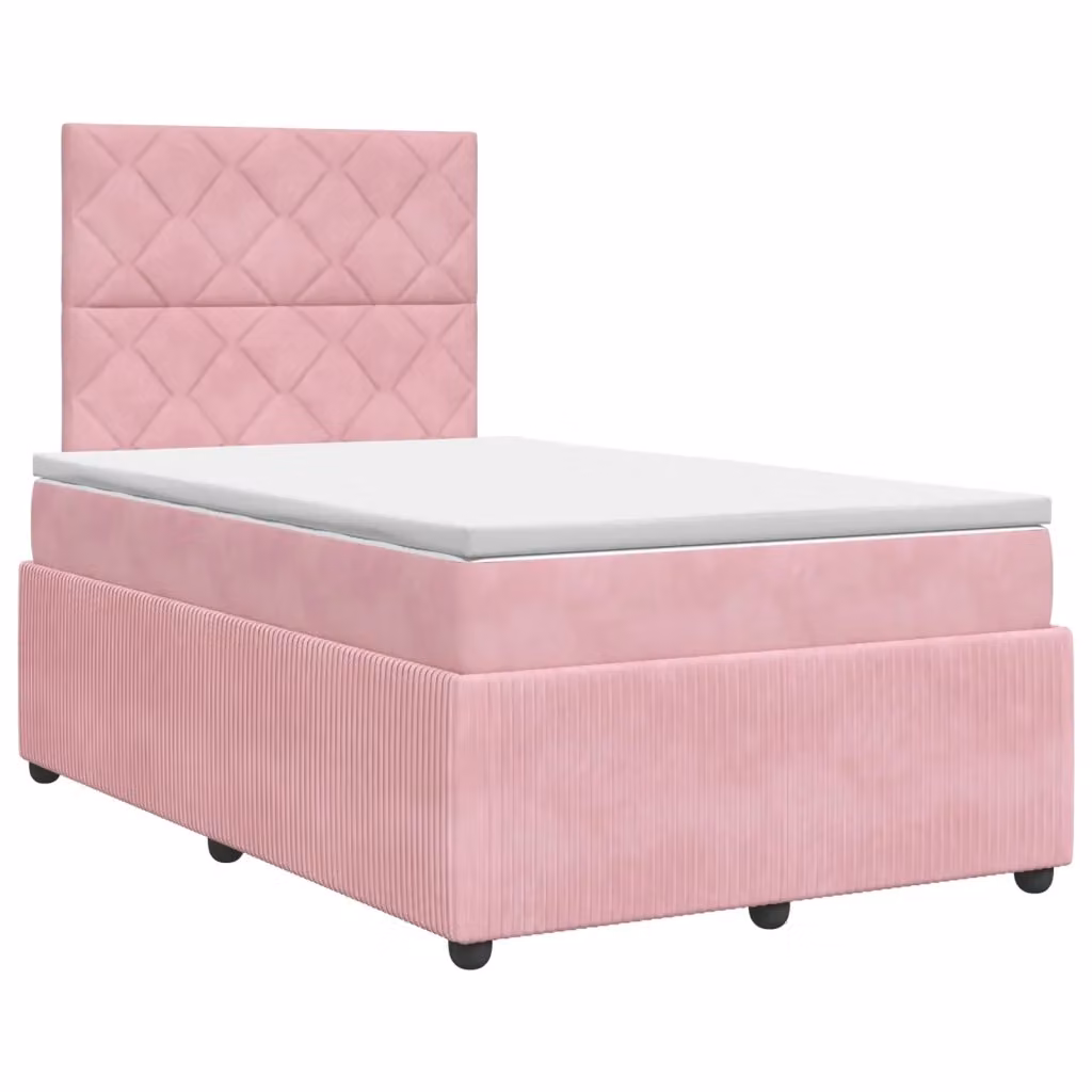 Letto box spring con materasso vidaXL in velluto rosa e bianco con base a sollevamento L/P: 120 x 200 cm – 2