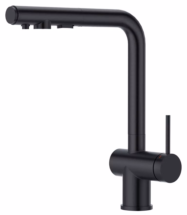 Miscelatore da cucina a tre vie con doccetta estraibile, 2-in-1, colore nero