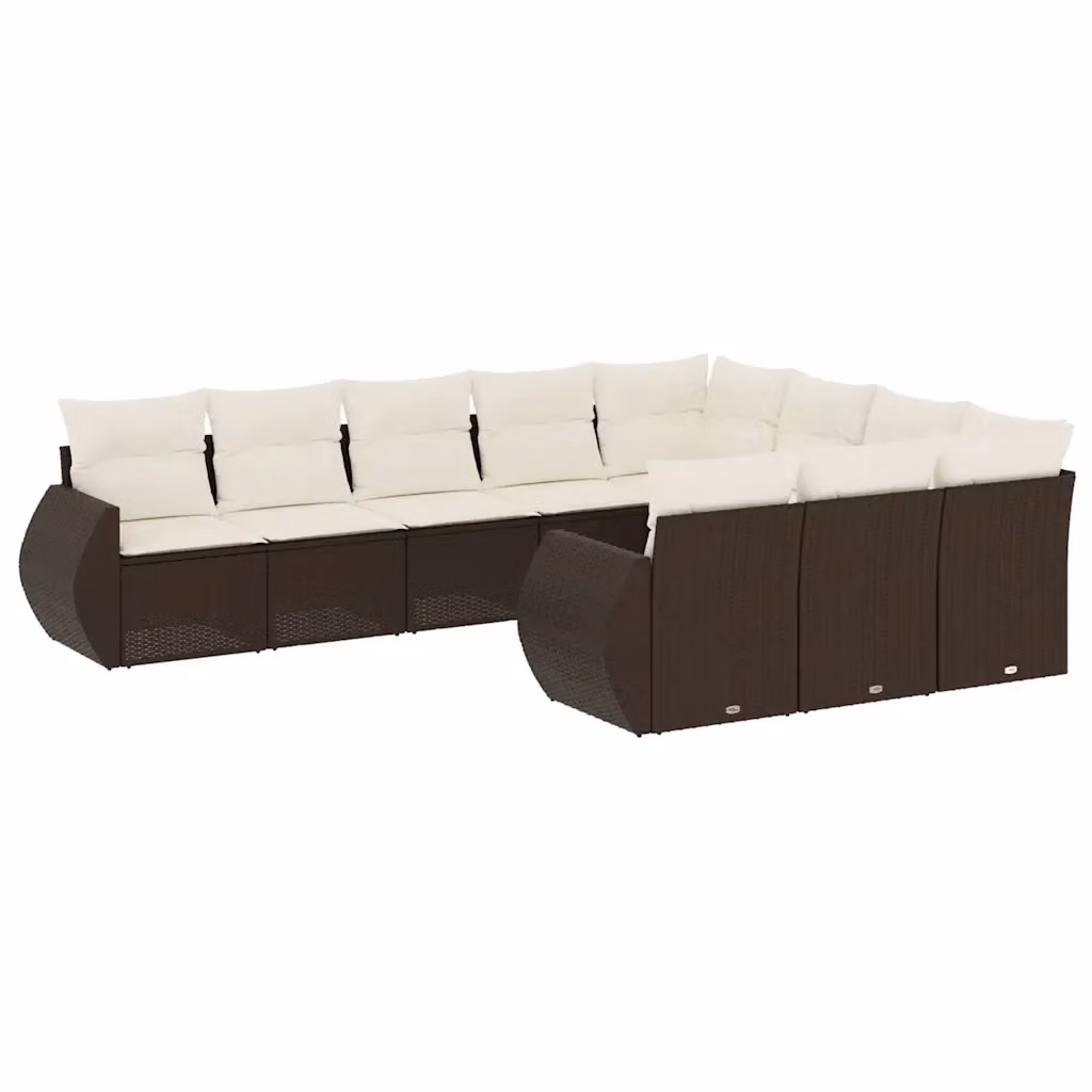 vidaXL Set Divani da Giardino a L con Cuscini Marroni e Bianchi in Polyrattan e Metallo – 2